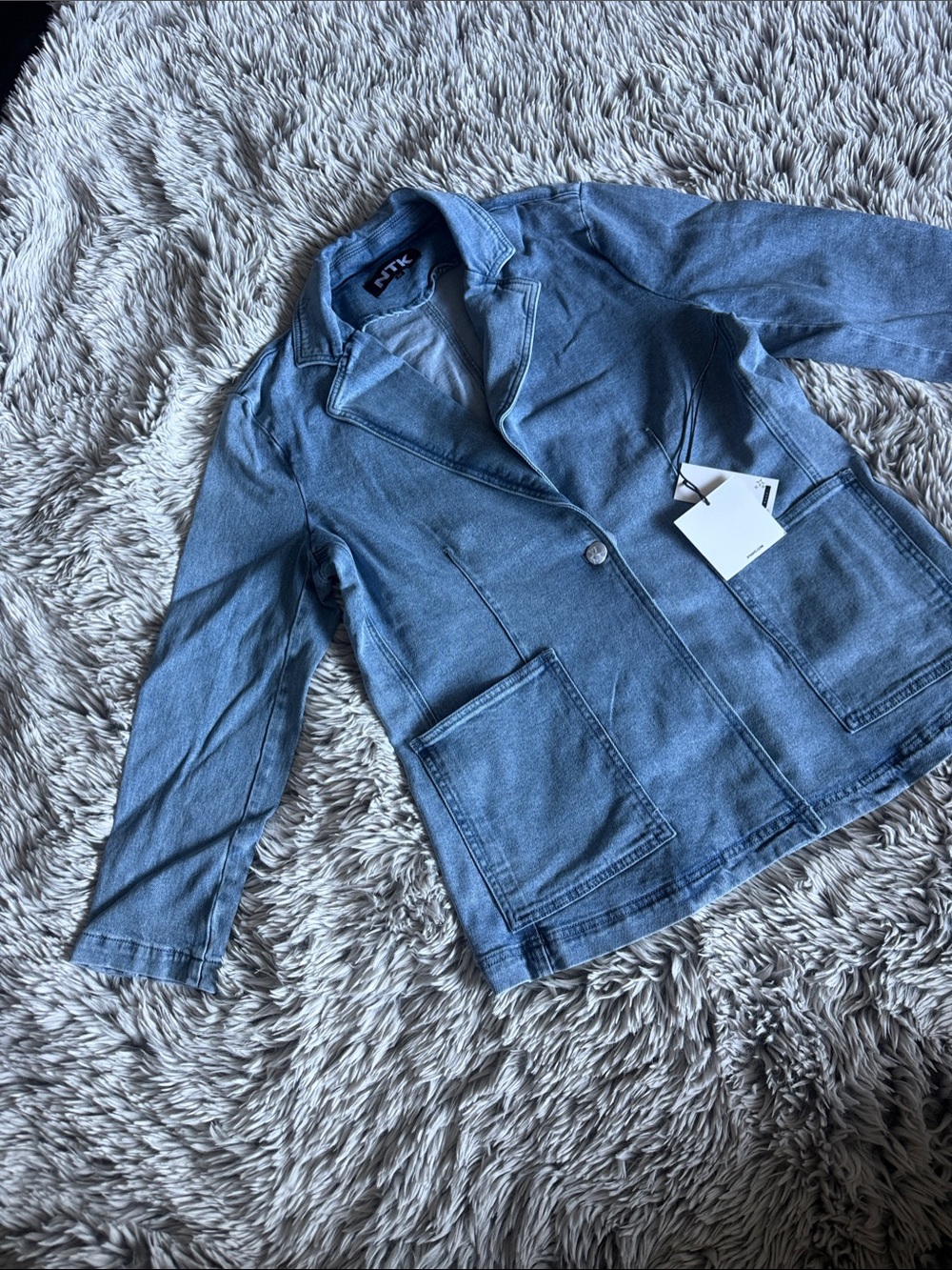 Blue Denim Blazer Jacket - Women's Tailored Suit Jacket